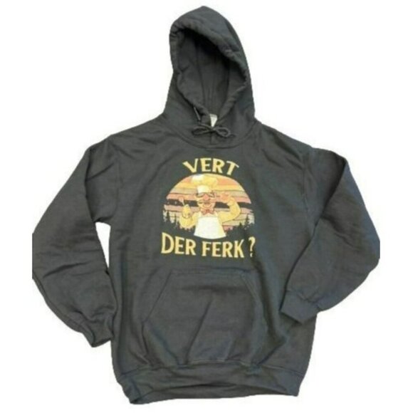 Gildan Vintage Vert Der Ferk Heavy Blend Kangaroo Pocket Chef Fun Black Hoodie S - Picture 1 of 12